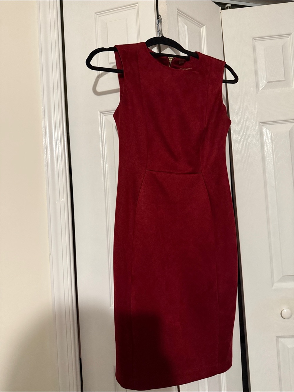 Calvin Klein Sleeveless Midi Sheath Dress in Burgundy
